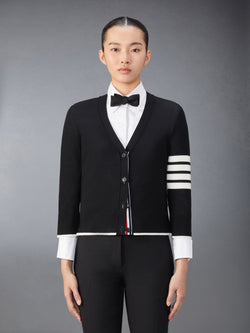 MERINO WOOL 4-BAR RELAXED FIT V-NECK CARDIGAN