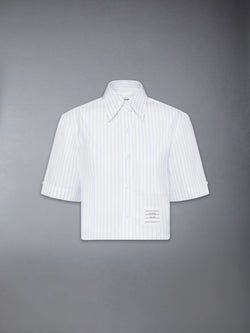 PINSTRIPE POPLIN CROPPED SHORT SLEEVE SHIRT