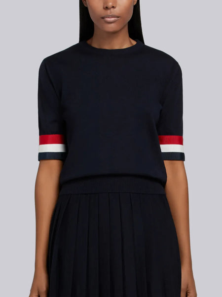 FINE MERINO WOOL RWB GROSGRAIN CUFF TEE NAVY