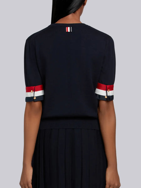 FINE MERINO WOOL RWB GROSGRAIN CUFF TEE NAVY