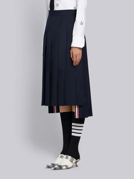 学校制服 平織り クラシック ミディ プリーツ スカート ネイビー