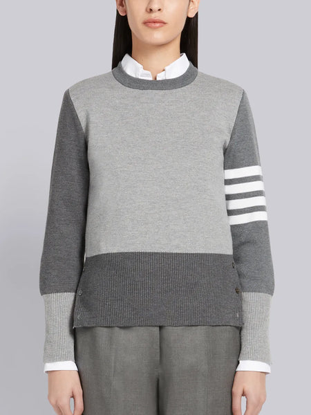 FUNMIX FINE MERINO WOOL MILANO STITCH 4-BAR CLASSIC CREW NECK PULLOVER TONAL GREY