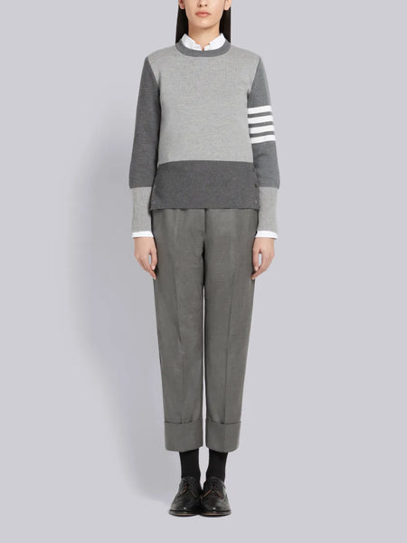FUNMIX FINE MERINO WOOL MILANO STITCH 4-BAR CLASSIC CREW NECK PULLOVER TONAL GREY