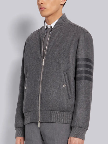 Medium Grey Tech Down Wool Flannel Tonal 4-Bar Relaxed Blouson Jacket MED GREY