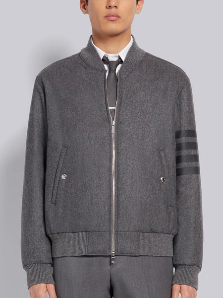 Medium Grey Tech Down Wool Flannel Tonal 4-Bar Relaxed Blouson Jacket MED GREY