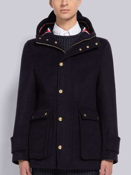 Military Weight Cashmere Snap Front Rain Parka NAVY