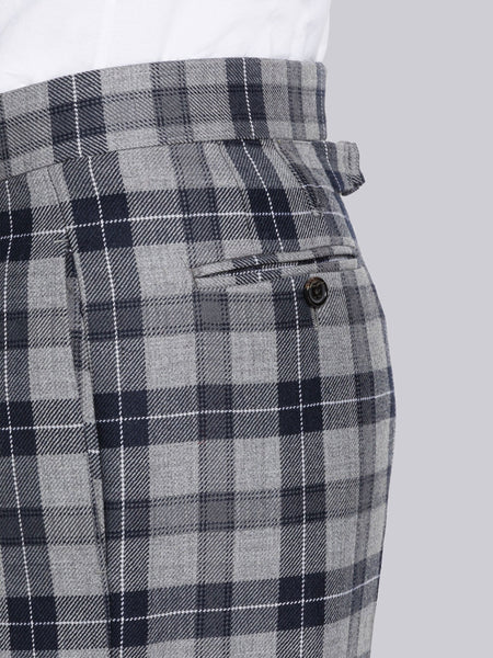 TARTAN WOOL TWILL BACKSTRAP TROUSER MED GREY