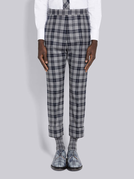 TARTAN WOOL TWILL BACKSTRAP TROUSER MED GREY