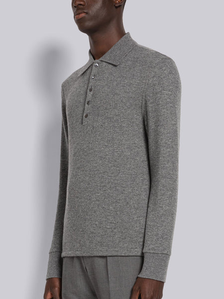 CASHMERE WAFFLE LONG SLEEVE POLO MED GREY