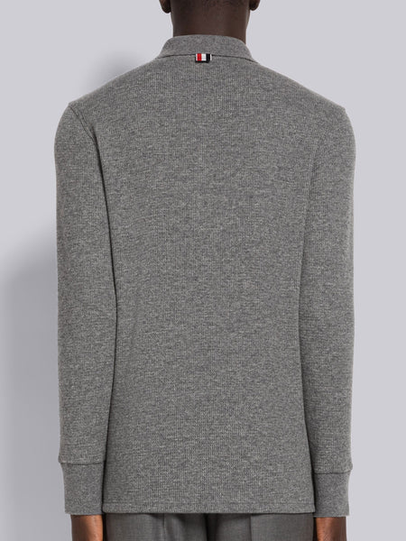 CASHMERE WAFFLE LONG SLEEVE POLO MED GREY