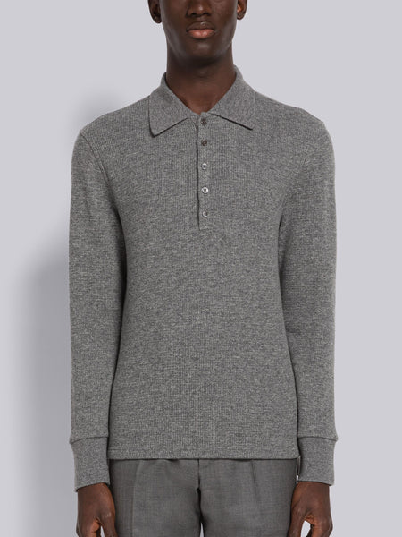 CASHMERE WAFFLE LONG SLEEVE POLO MED GREY