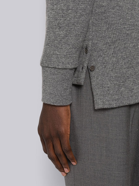 CASHMERE WAFFLE LONG SLEEVE POLO MED GREY
