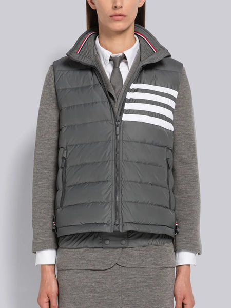 POLY TWILL DOWN FILL 4-BAR FUNNEL NECK HOOD VEST MED GREY