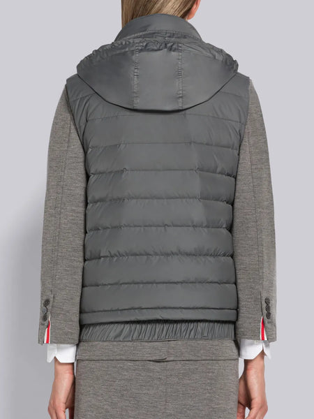 POLY TWILL DOWN FILL 4-BAR FUNNEL NECK HOOD VEST MED GREY