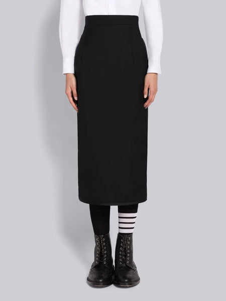 TWILL TIPPING HOLIDAY HIGH WAISTED MIDI PENCIL SKIRT BLACK
