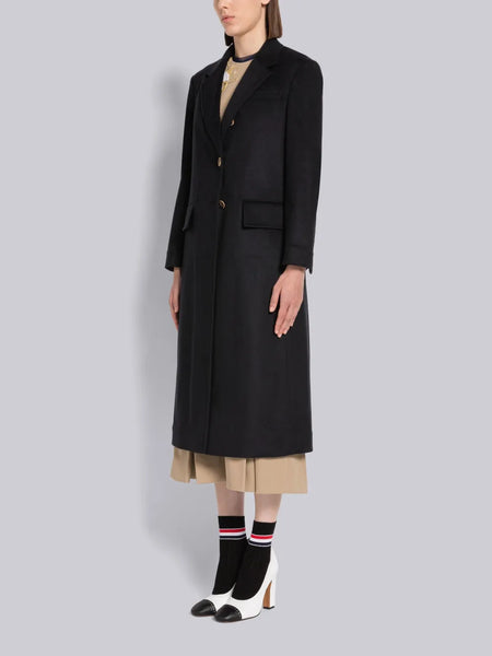 ZIBELINE COAT WEIGHT CASHMERE WIDE LAPEL OVERCOAT NAVY