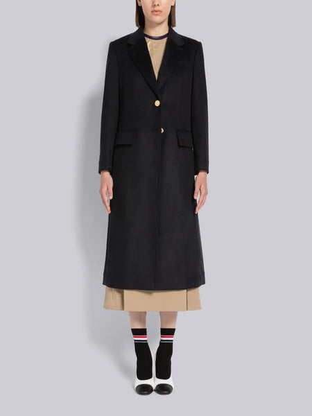 ZIBELINE COAT WEIGHT CASHMERE WIDE LAPEL OVERCOAT NAVY