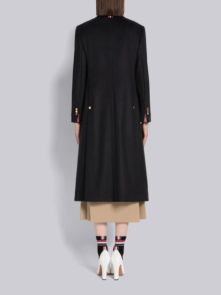 ZIBELINE COAT WEIGHT CASHMERE WIDE LAPEL OVERCOAT NAVY