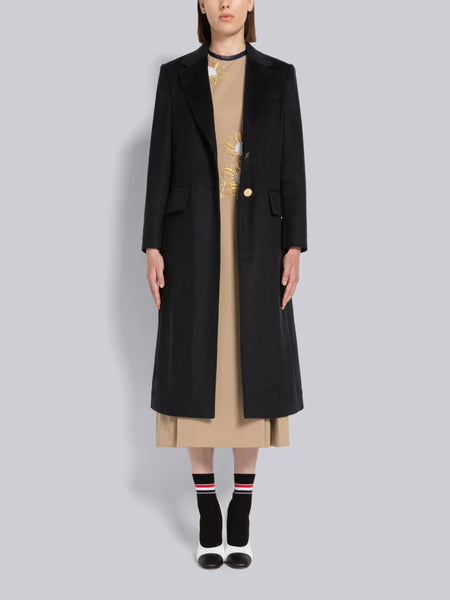 ZIBELINE COAT WEIGHT CASHMERE WIDE LAPEL OVERCOAT NAVY