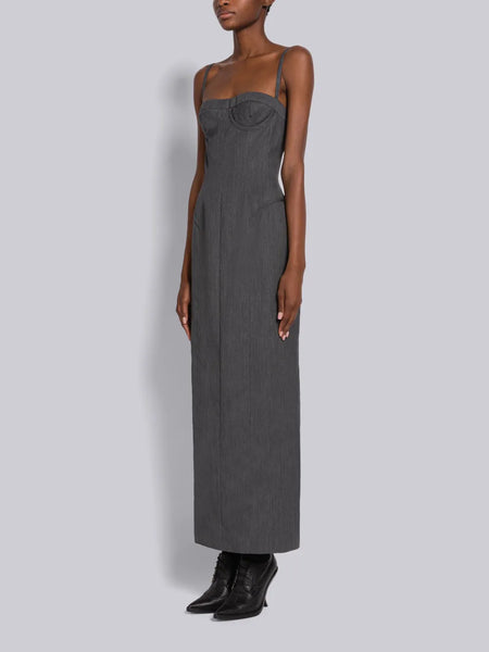 WOOL GABARDINE CORSET PENCIL DRESS MED GREY