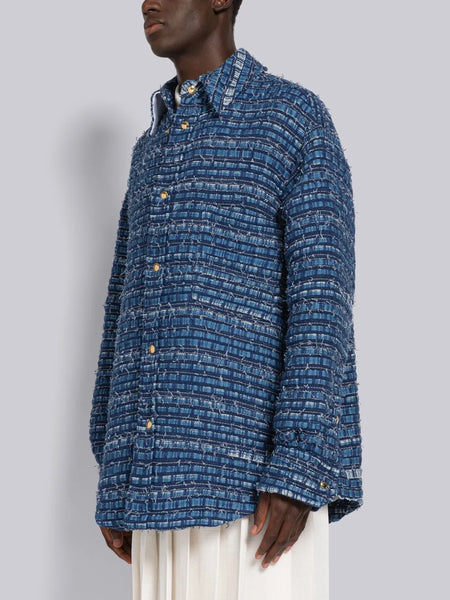 DENIM RIBBON TWEED OVERSIZED SHIRT JACKET MEDIUM BLUE