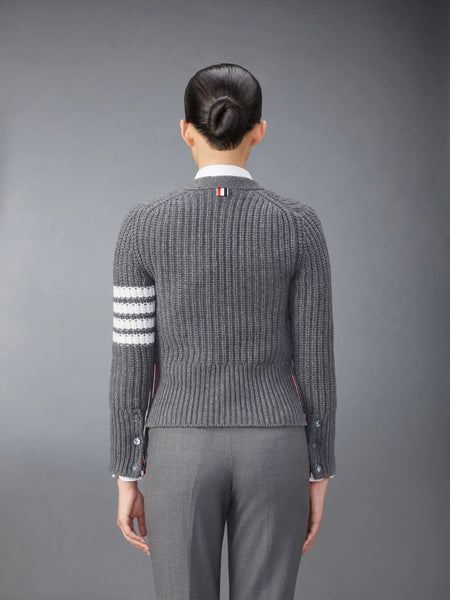 CASHMERE 4-BAR CLASSIC CARDIGAN MED GREY
