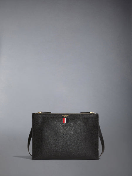 PEBBLE GRAIN DOUBLE ZIP DOCUMENT HOLDER CROSSBODY BLACK