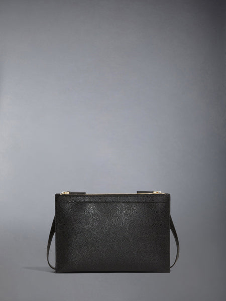 PEBBLE GRAIN DOUBLE ZIP DOCUMENT HOLDER CROSSBODY BLACK