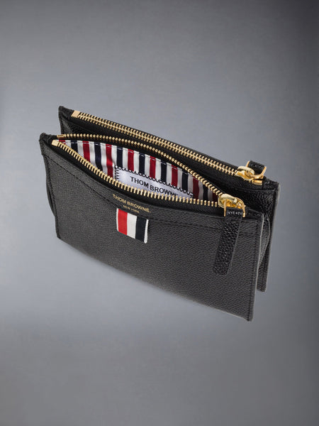 PEBBLE GRAIN MINI DOUBLE DOCUMENT HOLDER CROSSBODY BLACK