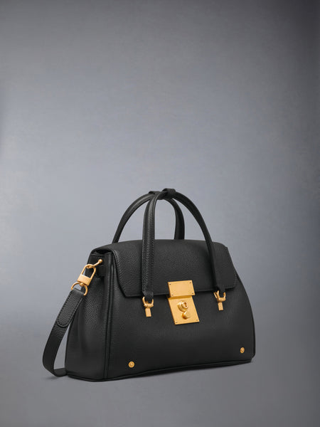 SMALL BOLTON BAG IN SOFT PEBBLE GRAIN LEATHER BLACK