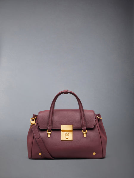 SMALL BOLTON BAG IN SOFT PEBBLE GRAIN LEATHER DK BURGUNDY
