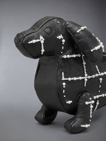 BABY HECTOR BAG IN PEBBLE GRAIN LEATHER AND WINDOWPANE PEARL EMBROIDERY BLACK