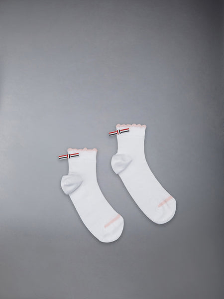 SCALLOPED EDGE POINTELLE STITCH CREW SOCKS WHITE