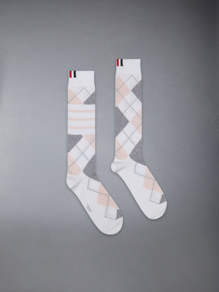 ARGYLE 4-BAR MID CALF SOCKS WHITE