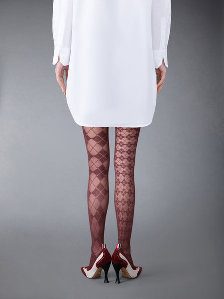 FUNMIX ARGYLE SHEER TIGHTS BURGUNDY