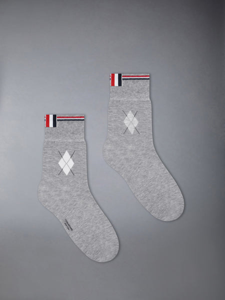 COTTON ARGYLE FUNMIX ANKLE SOCKS LT GREY