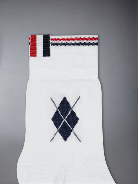 COTTON ARGYLE FUNMIX ANKLE SOCKS WHITE