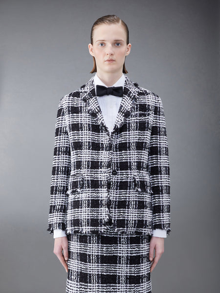 Prince of Wales Chenille Tweed Frayed Classic Sport Coat BLACK