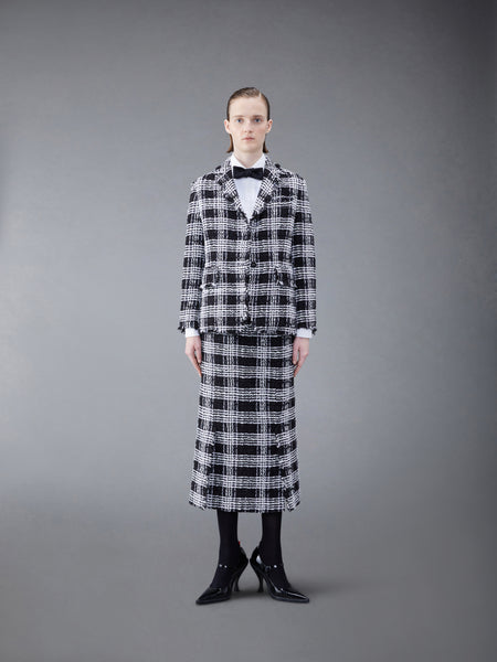 Prince of Wales Chenille Tweed Frayed Classic Sport Coat BLACK
