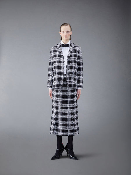 Prince of Wales Chenille Tweed Frayed Classic Sport Coat BLACK
