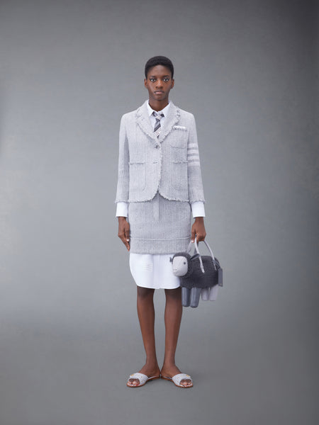 TWEED FRAY 4-BAR CROPPED SACK JACKET MED GREY