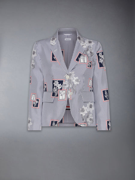 SILK TWILL FRAMED FLORAL HIGH ARMHOLE SPORTCOAT NAVY