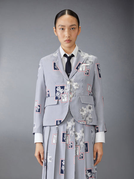 SILK TWILL FRAMED FLORAL HIGH ARMHOLE SPORTCOAT NAVY
