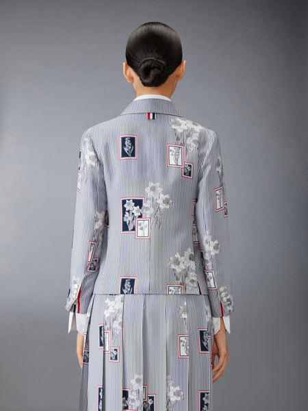 SILK TWILL FRAMED FLORAL HIGH ARMHOLE SPORTCOAT NAVY