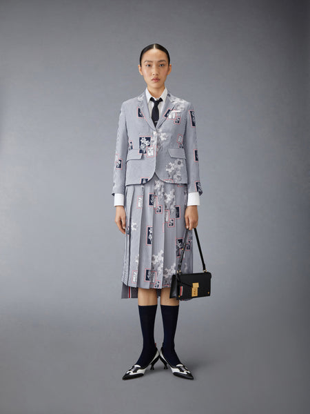 SILK TWILL FRAMED FLORAL HIGH ARMHOLE SPORTCOAT NAVY