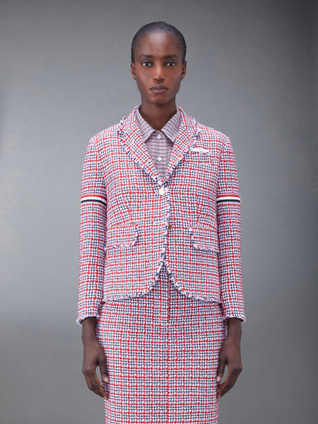 CHECK SUMMER TWEED FRAY ARMBAND SLIM FIT SPORT COAT RWBWHT