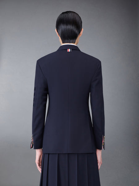 平織り 4-BAR ロングシングルボタン スポーツコート ダーク ブルー
