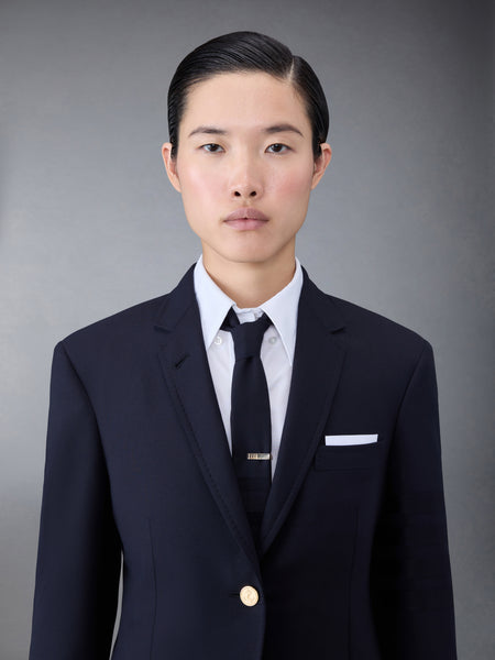 平織り 4-BAR ロングシングルボタン スポーツコート ダーク ブルー