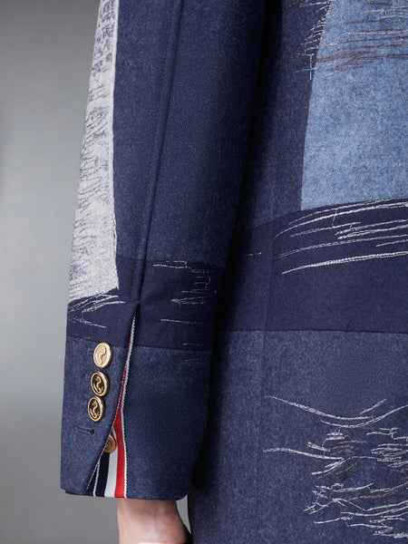 Wool Flannel Stitch Detail Oversized Sack Sport Coat DEEP BLUE