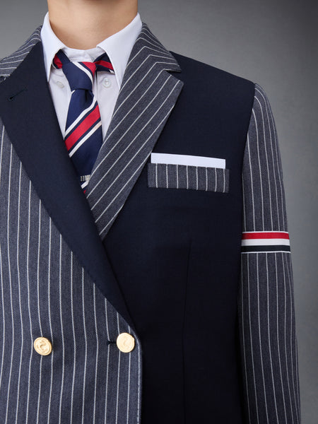 Fun-Mix Pinstripe and Super 120's Armband Double Breasted Classic Sport Coat NAVY